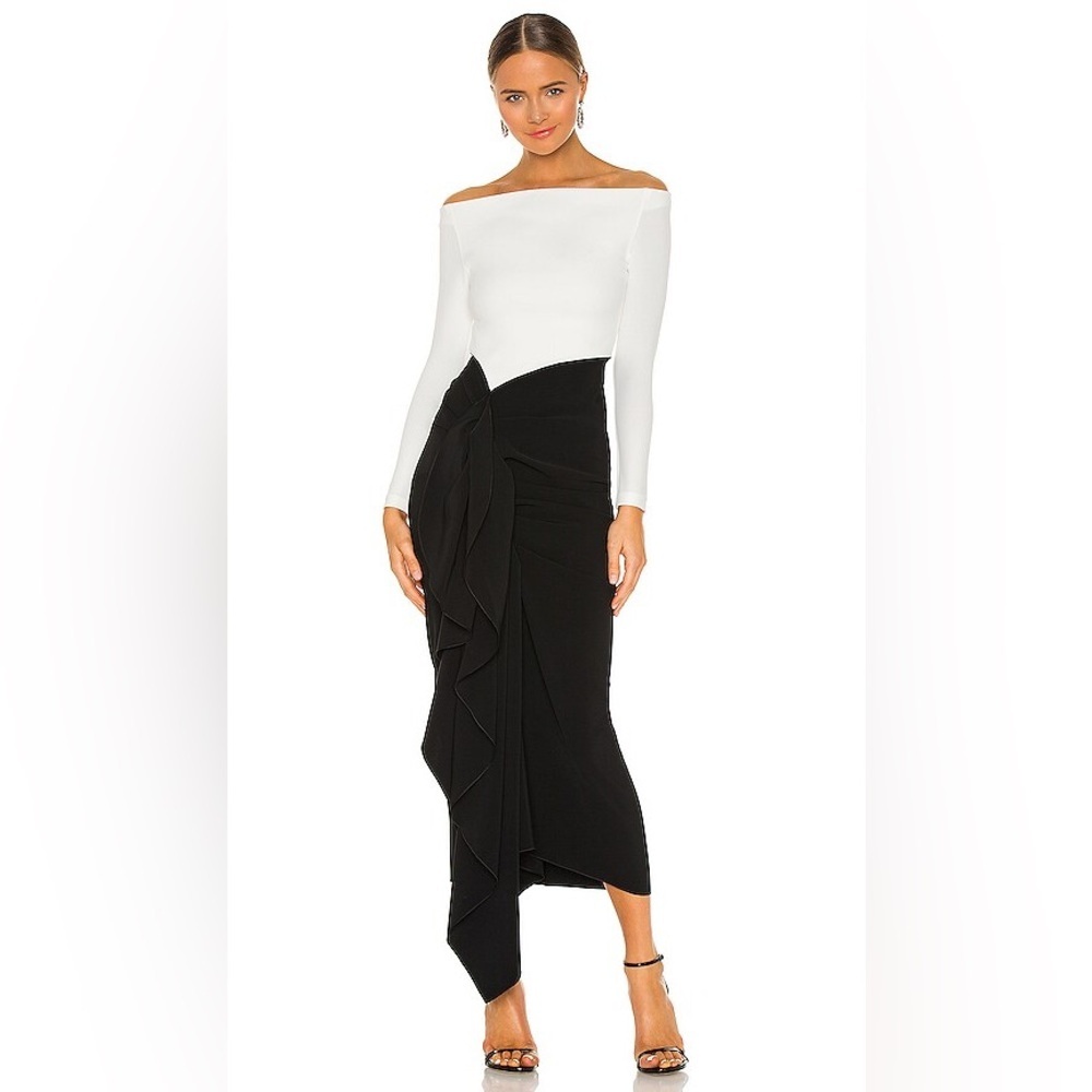 Nwt Solace London Lotus Black And Cream White Off Shoulder Midi Maxi Dress Xs 0